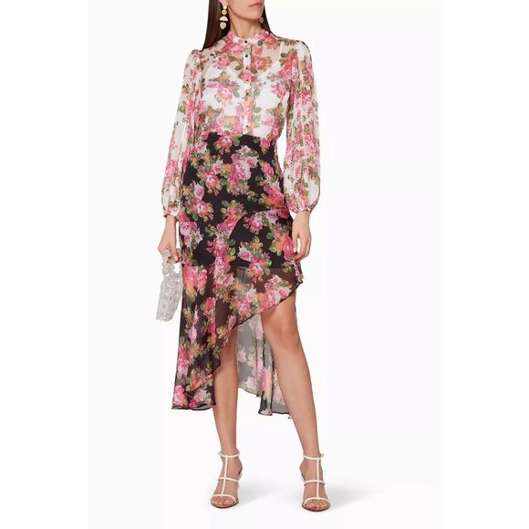 NWT Keepsake Oblivion Hi Low Skirt Floral Chiffon Black Pink Size‎ 8 - Picture 10 of 10